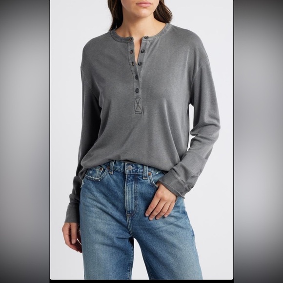 Treasure & Bond Tops - Treasure & Bond Boxy Henley, BLACK JET, Size Large, NWT
